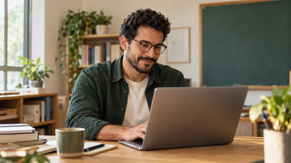 Education professional reviewing information on a computer